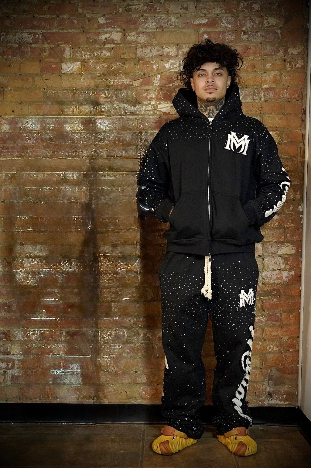 Manifest Millions® Luxury Heavyweight Set — Black Rhinestone Edition (Double Embroidery) | Unisex Fit| Zip-Up