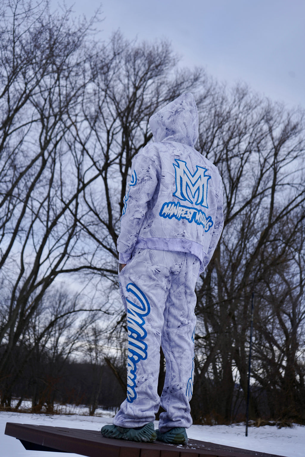 Manifest Millions® Luxury Heavyweight Set — White Icy Blue Camo (Double Embroidery) | Unisex Fit